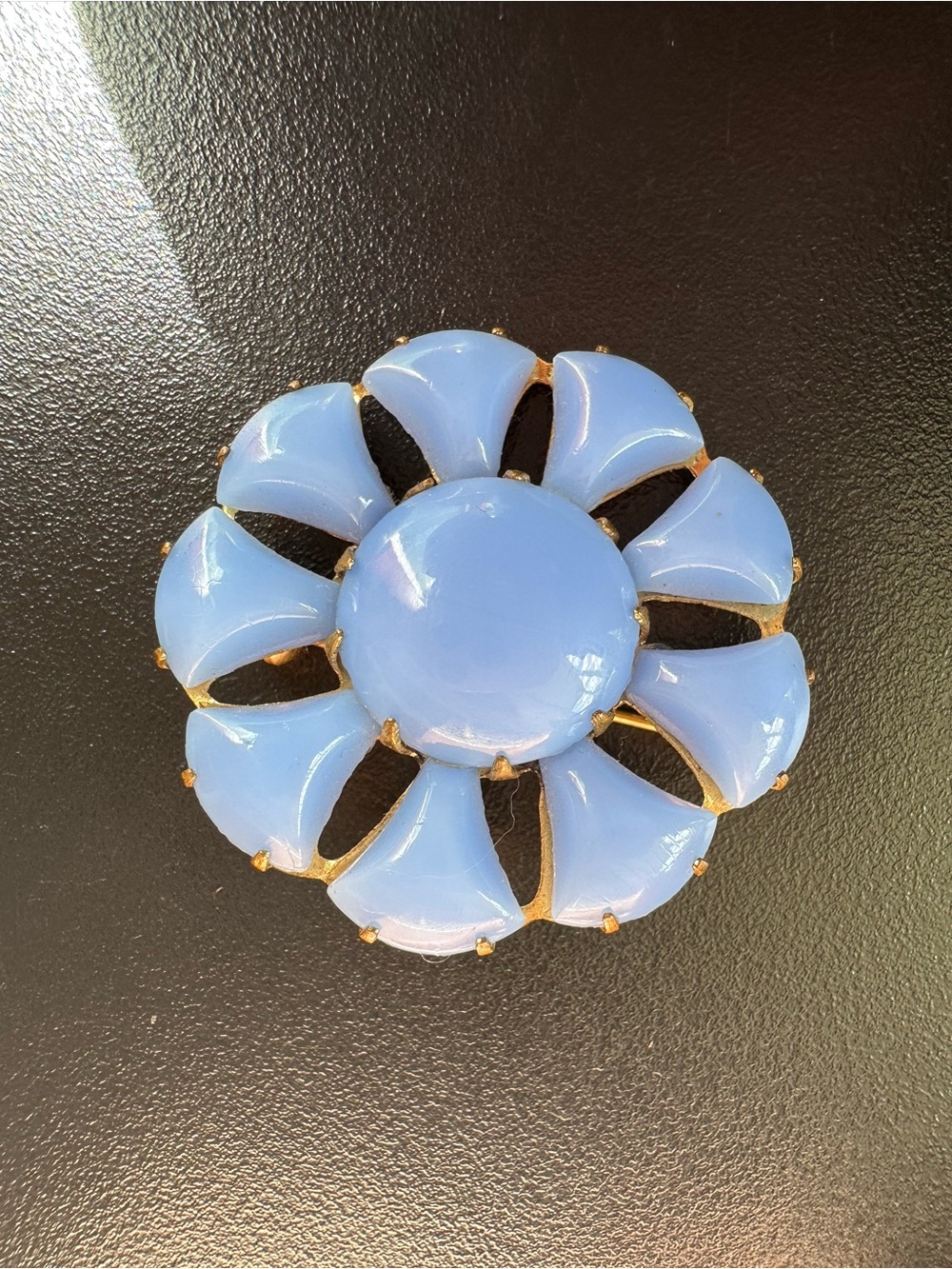 Vintage Czechoslovakia Baby Blue Milk Glass Flower Broocj - Picture 3 of 4